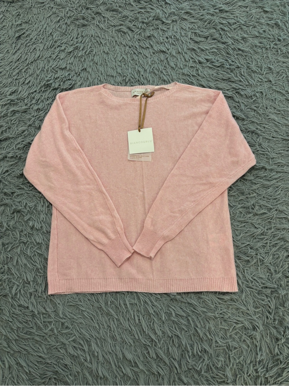 NEW Bianco & Blu Cashmere Wool Silk Crew Neck Sweater Blush Pink Medium Italy
